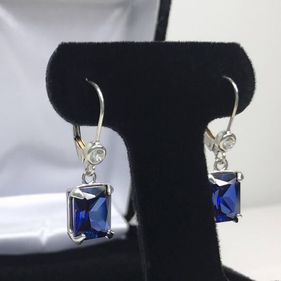 Beautiful 8ctw Emerald Cut Lab Grown Sapphire Earrings in Sterling Silver - Picture 5 of 5